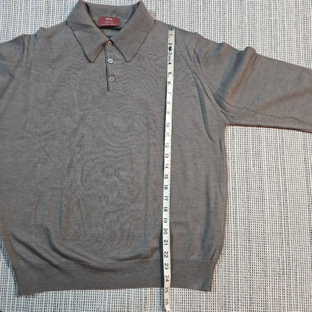 Marks & Spencer Mens Taupe Gray Merino Wool Extra Fine Collared Henley Sweater L — image 8 of 8